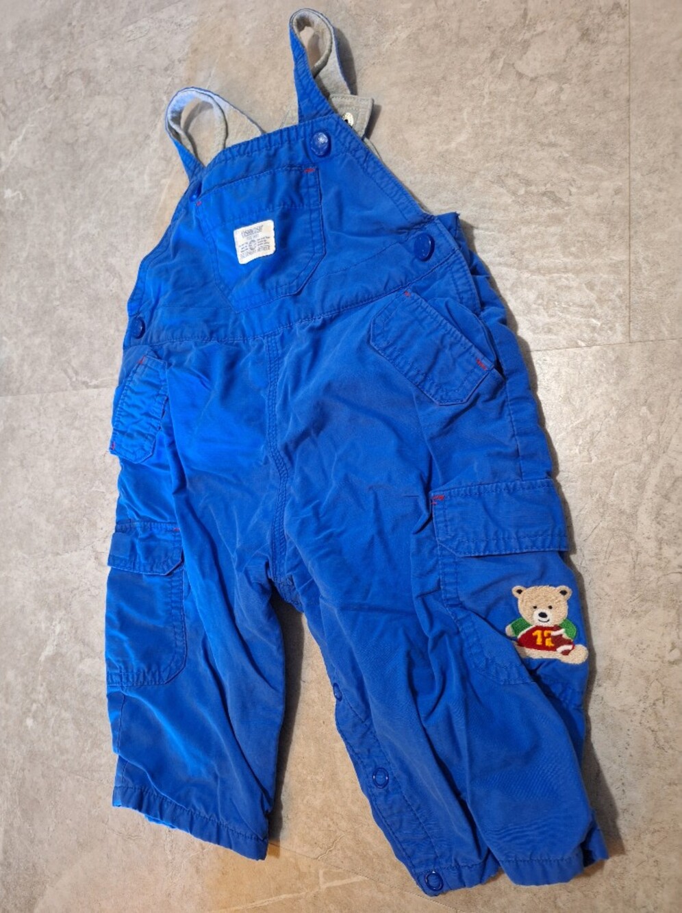 Blue Vintage Oshkosh Overalls with Bear Patch - 12 Months